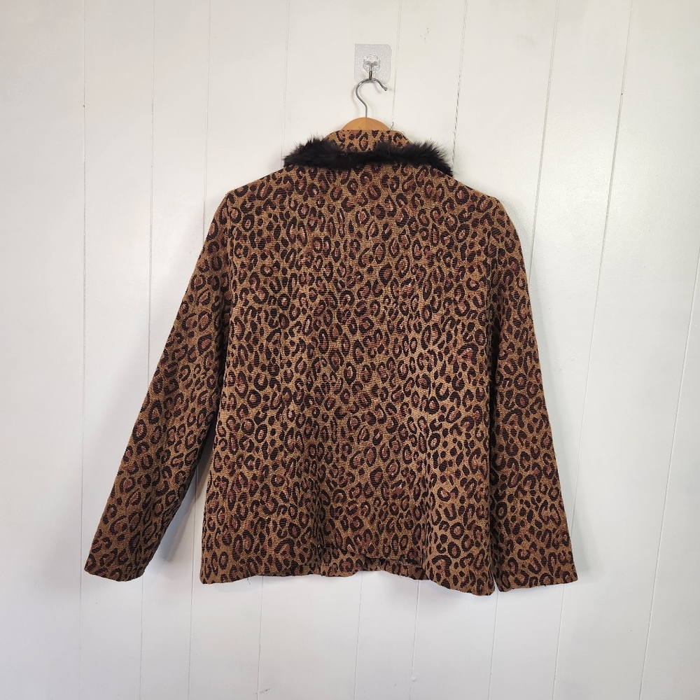Vintage Leopard Print Faux Fur Coat Jacket Glam Rockabilly Womens Size XL 90s - Picture 3 of 12